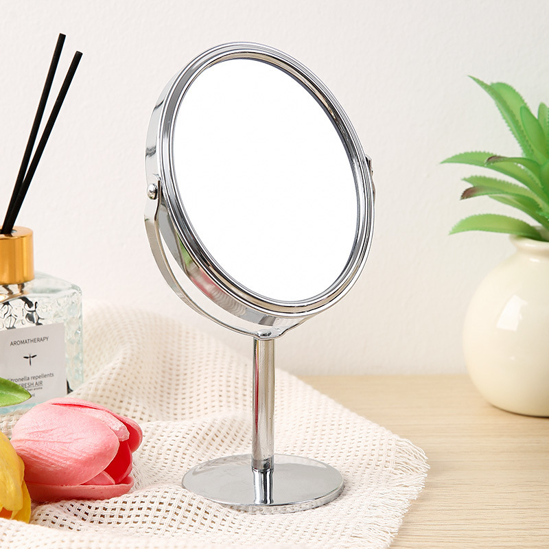 Espejo de maquillaje de doble cara de hierro forjado mini escritorio redondo giratorio de maquillaje de parche de maquillaje de acero espejo de maquillaje elíptico espejo de princesa