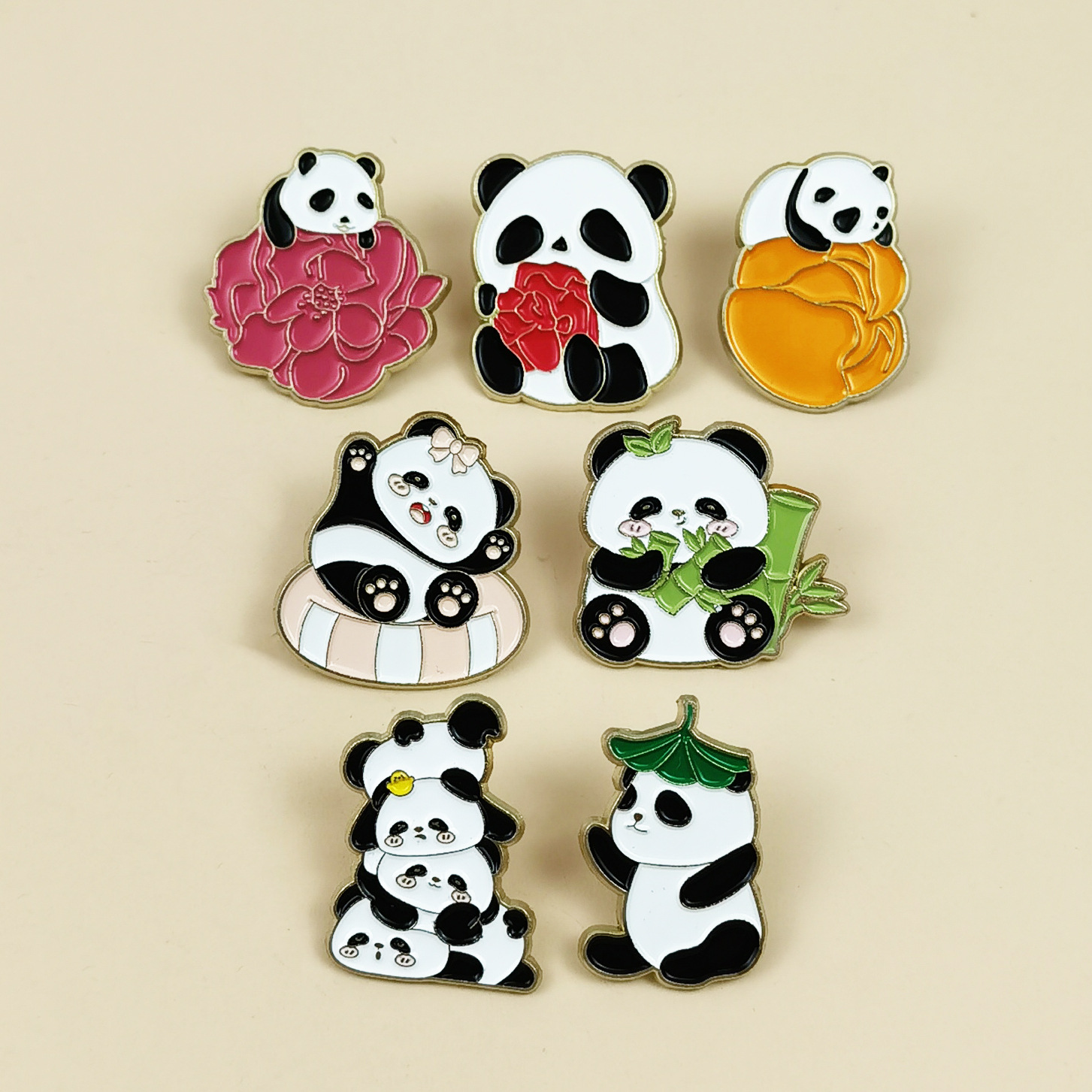 Playful Panda Metal Badge Clothing Accessories Backpack Decoration Medal Small Panda Brooch Chinese-Style Badge