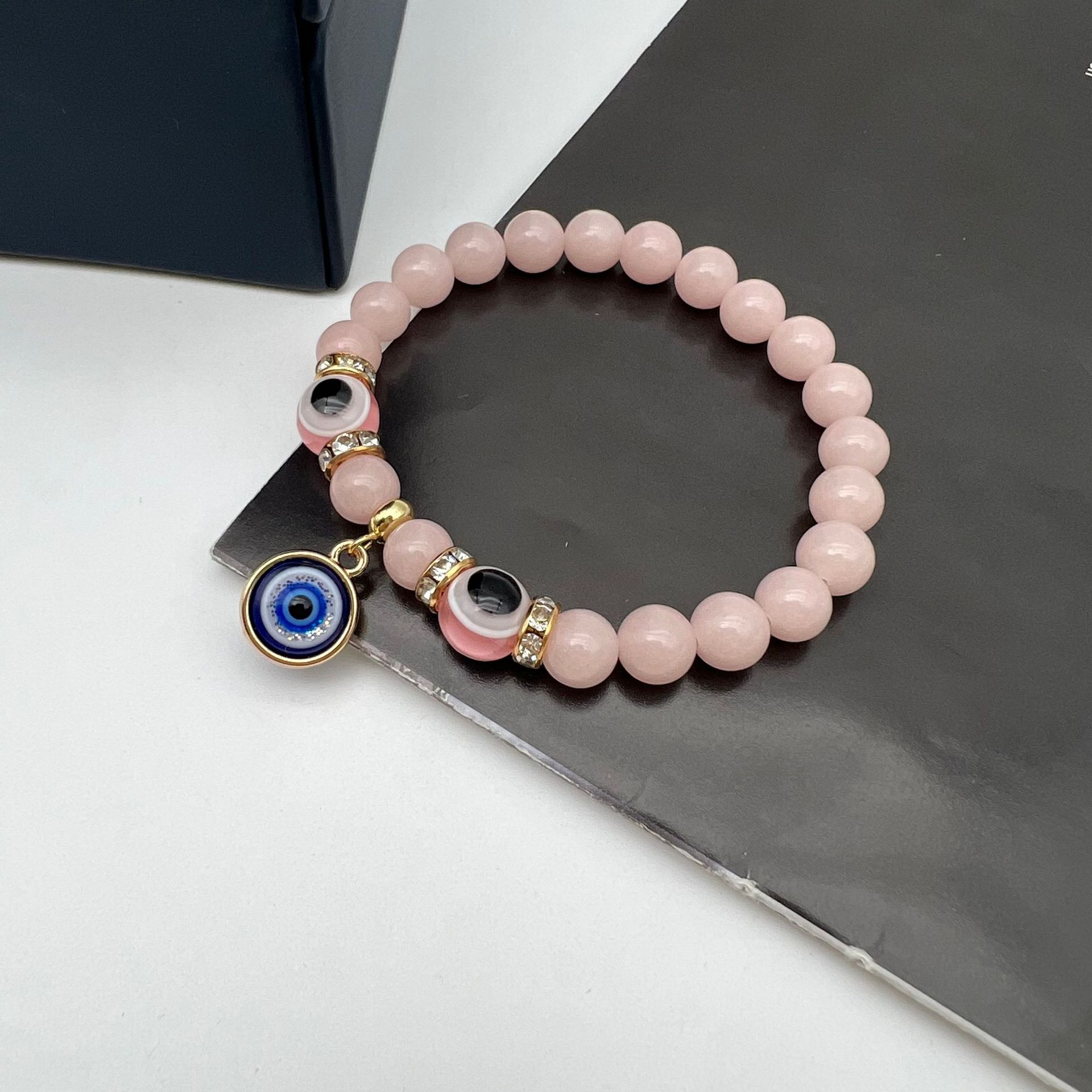 Retro Devilu0027S Eye natural stone Beaded Inlay Artificial Diamond Bracelets 1 Piece