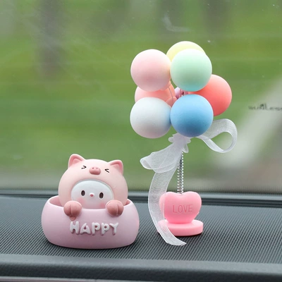 Car ornaments: ornaments desktop decoration resin - piglet-shaking-head-balloon