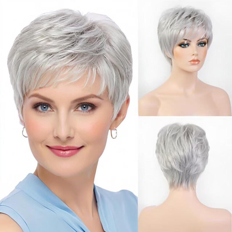 Wig: European and American women's fashion short gray synthetic fiber wig, full head wig for women Wig: European and American women's fashion short gray synthetic fiber wig, full head wig for women