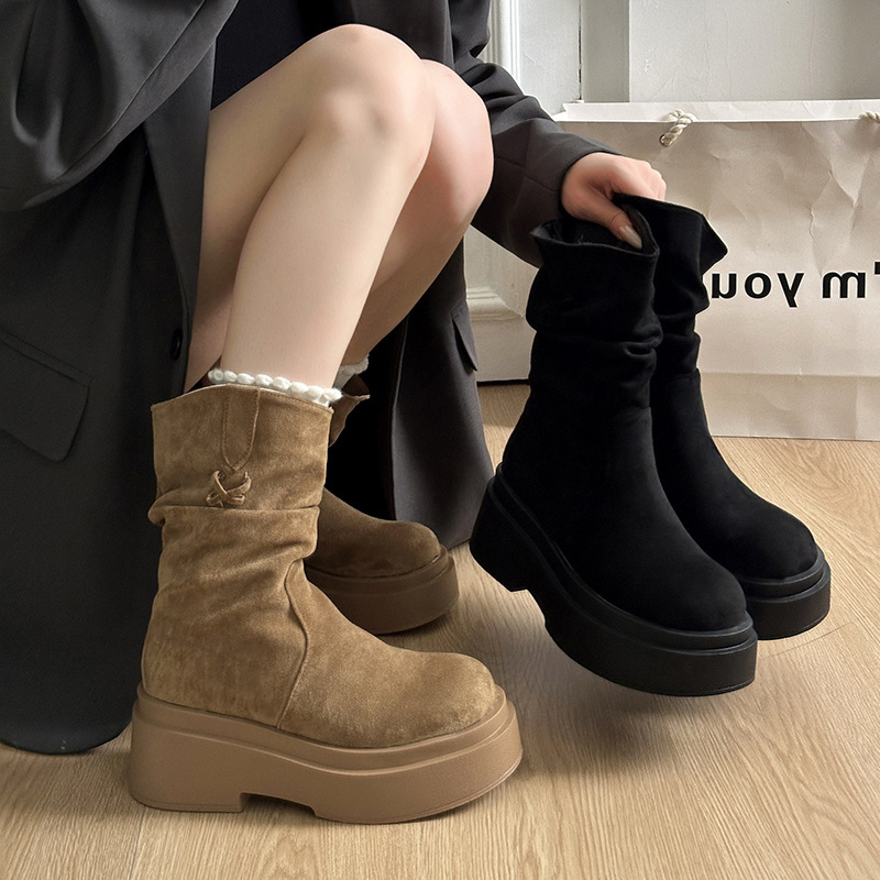 Thick-Soled Retro Short Boots for Women with Small Height Increase 2025 New Autumn and Winter Popular Maillard Boots Short Boots
