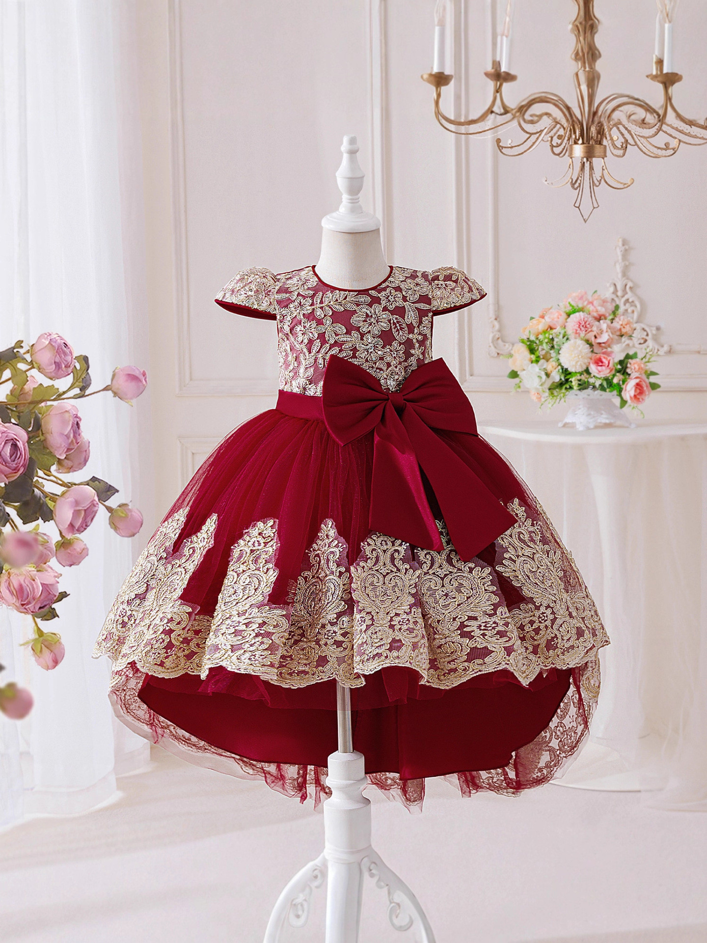 TEMU vestido de niños bordado de hilo dorado vestido de novia elegante vestido de princesa vestido de noche