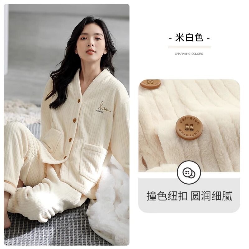睡衣冬季女厚外穿珊瑚绒家居服可外穿睡衣长裤女士家居服长袖套装|undefined