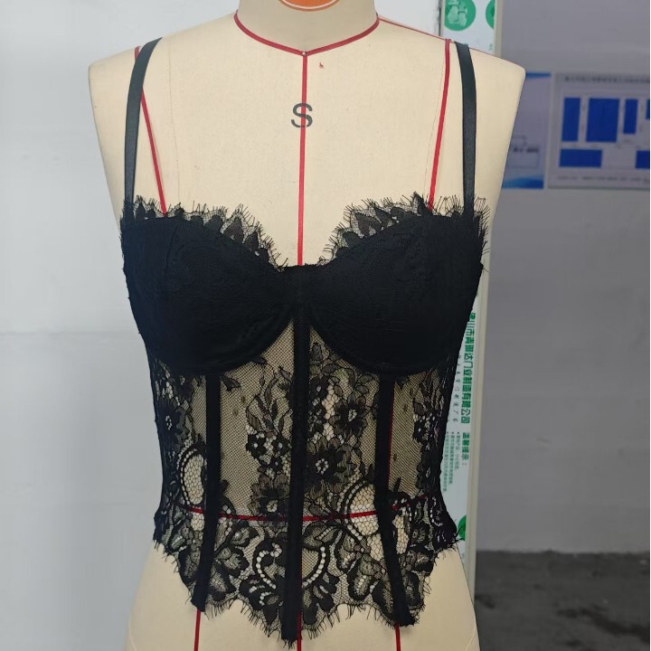 European and American Fishbone Lace Camisole, Chest-Wrapped, Short, Waist-Length, Pure Desire, Cut Out Body-Shaping Tube Top, Women's Inner Top