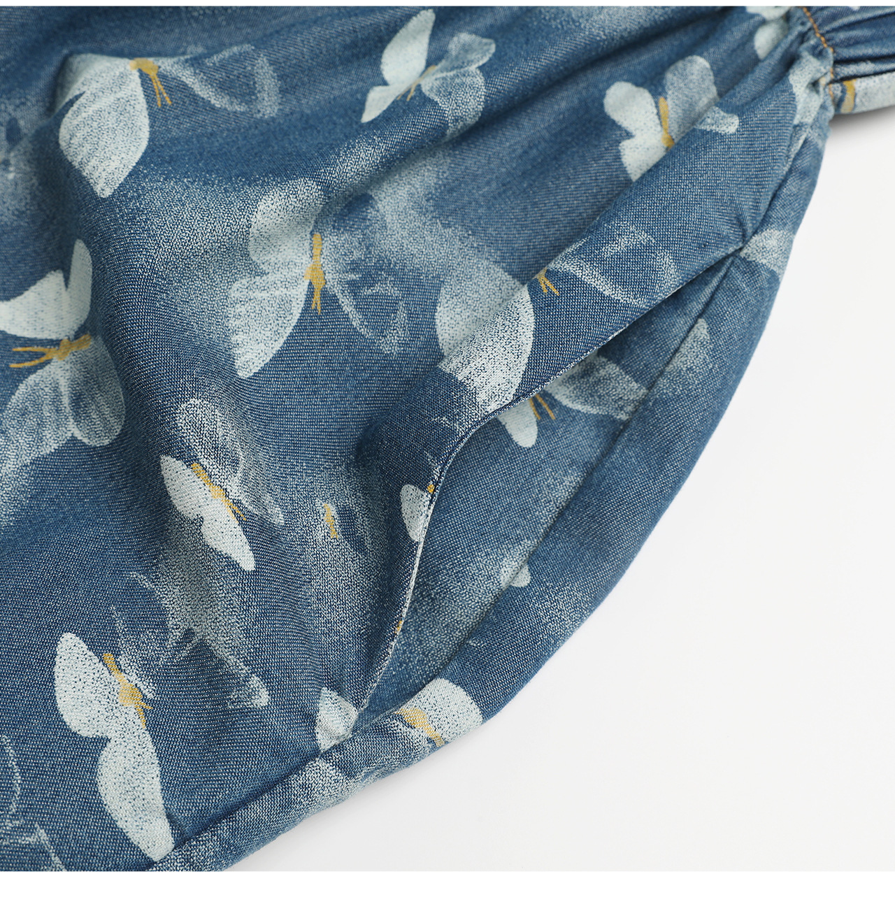 Đầm maxi nữ in họa tiết hoa bướm chất denim nhẹ thắt eo — Cao bồi xanh chi tiết 22