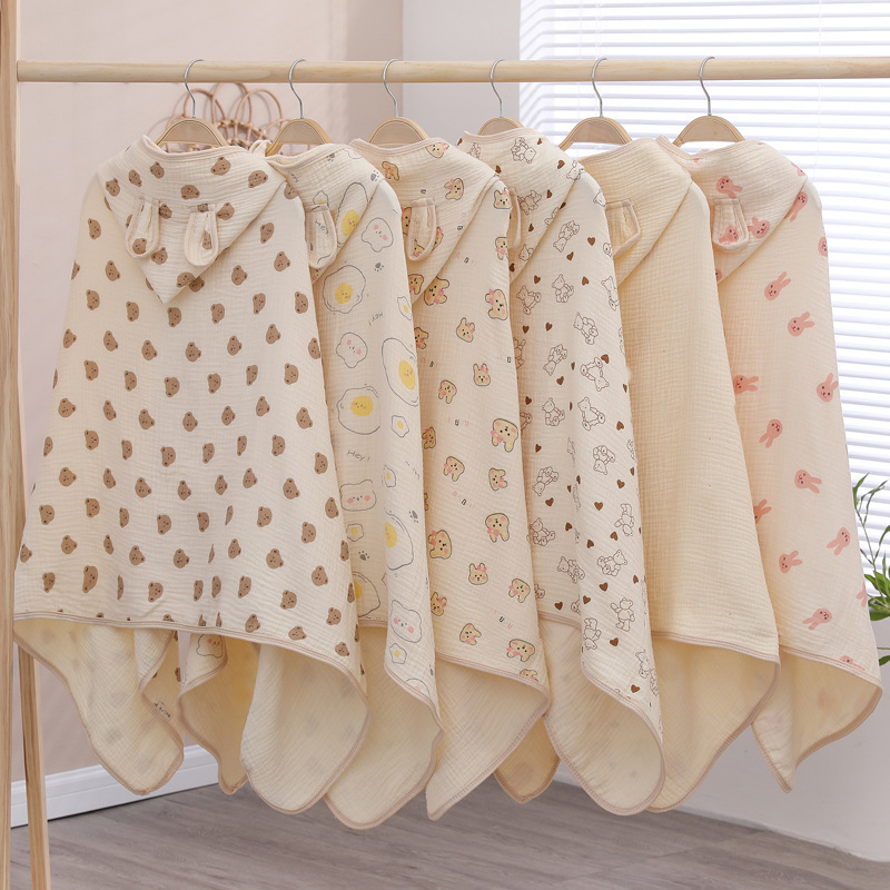 Four-Layer Cotton Gauze Children's Cloak Bath Towel Baby Hooded Swimming Wrap for Boys and Girls Warm Bathrobe Cloak Wholesale