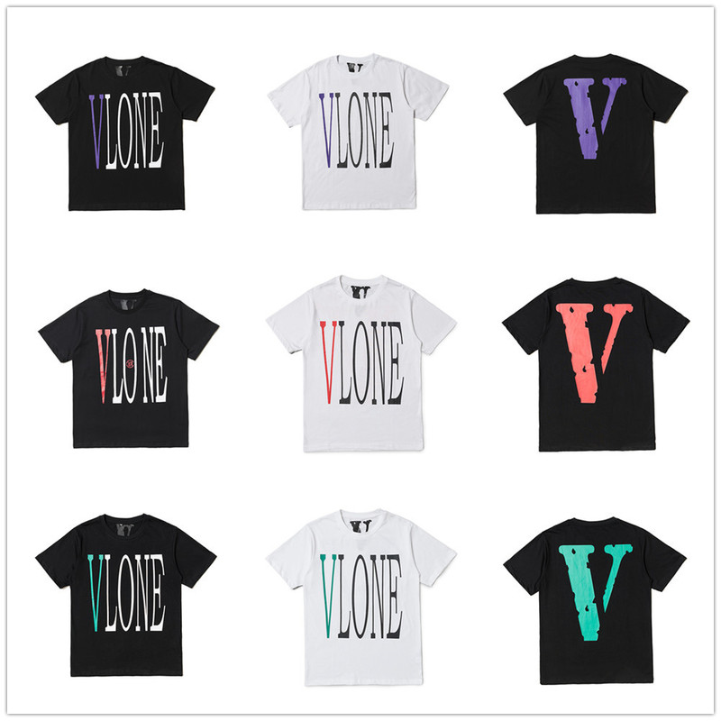 Factory wholesale European and American fashion brand vlone basic large V-shaped female printed short sleeve T-shirt men and women couple loose half sleeve
