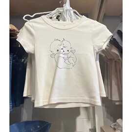 BM风女装复古小天使印花T恤高腰圆领短袖 bm短款修身显瘦辣妹上衣