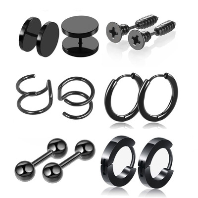 12个/6对组合套装不锈钢钛钢耳钉耳环耳扣饰品男厂家货源批发螺丝|ms