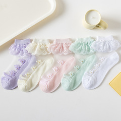 Crystal socks girls lace socks summer thin mesh white baby lace princess ice stockings children's socks pure cotton