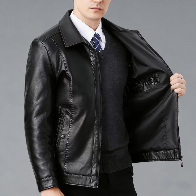 2026 Spring and Autumn High-Quality Genuine Leather Jacket for Men with Stand Collar, Versatile High-End Outerwear for Middle-Aged Men 2026 Spring and Autumn High-Quality Genuine Leather Jacket for Men with Stand Collar, Versatile High-End Outerwear for Middle-Aged Men