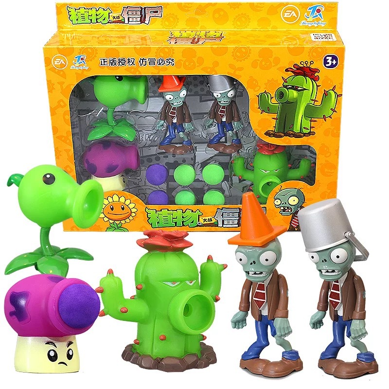 Juguetes de Plantas contra Zombis, juego completo de goma suave, lanzador de guisantes, juego para niños, regalo para niños, figuras