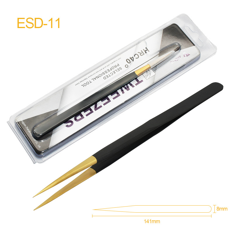 Pinzas de acero inoxidable para manualidades, pinzas puntiagudas para decoración de uñas, pestañas postizas, herramienta antiestática ESD-15 para bisutería.