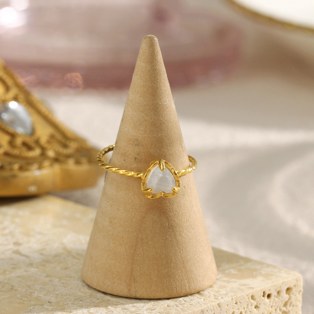 Fashion Stainless Steel Heart-Shaped Zircon Adjustable Ring