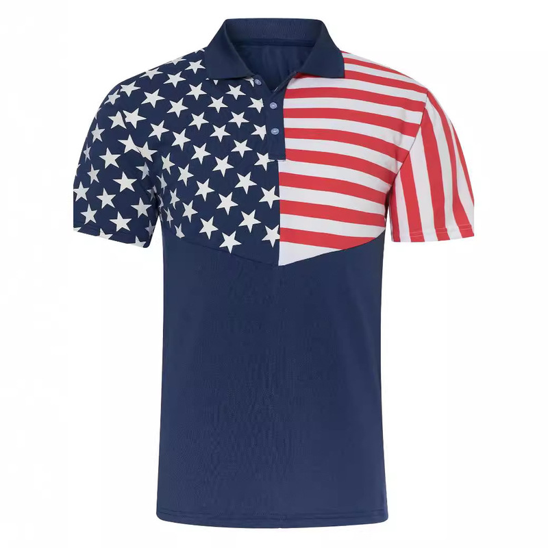 Factory Direct Men's American Flag Polo Shirt Patriotic Performance Golf Short Sleeve Polo T-Shirt