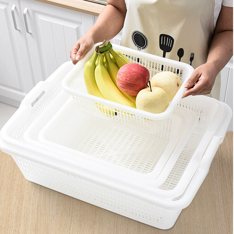 Rectangular Plastic Storage Basket, Multi-Size Vegetable Wash & Storage, Stackable