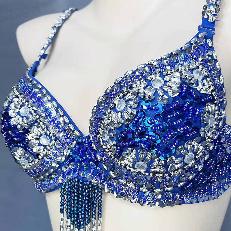 Bra de baile del estómago de cintura conjunto de alto grado sexy vestido de espectáculo de escenario de discoteca con bordado de perlas de sequillas
