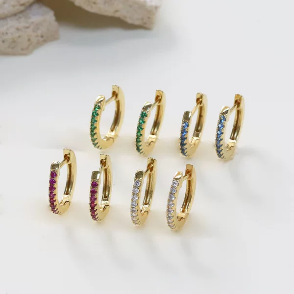 Cross-border Amazon best-selling gold-plated copper colorful diamond single-row women's hoop earrings, personalized trendy fashion round earrings