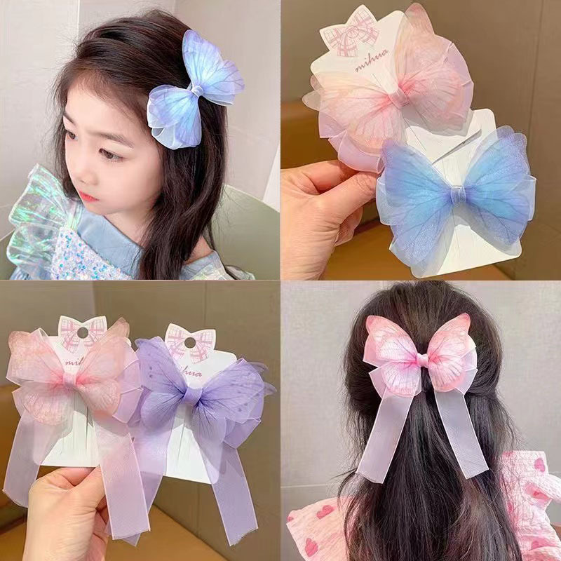 Niñas de malla arco clip princesa niños pequeño tamaño horquilla tocado Corea del Sur accesorios para el cabello lindo bebé horquilla rota
