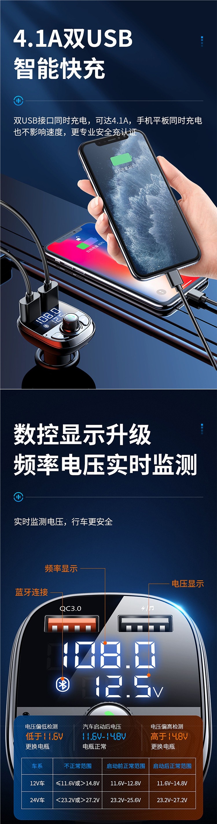 Car Bluetooth MP3 Player Lossless Receiver Car Accessories Multifunctional Cigarette Lighter Fast Charging Super Car Charger