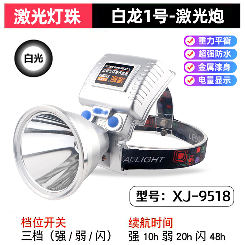 Cañón láser Luz de pesca nocturna Faros de alta potencia Luz fuerte Carga al aire libre Ultra brillante Linterna de largo alcance Lámpara de minero de batería de litio