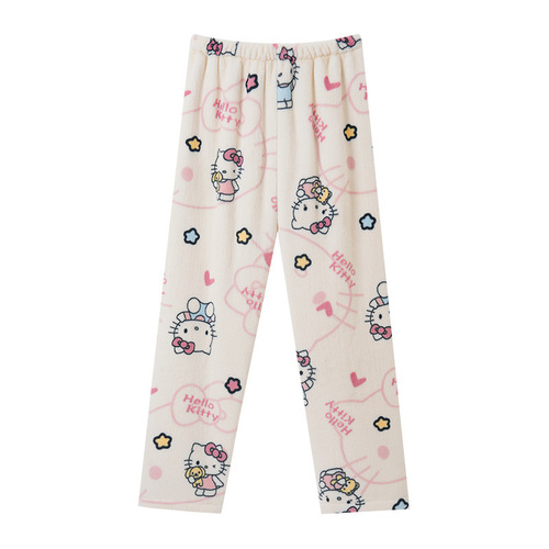 Hello Kitty Halloween Themed Cross-Border Exclusive Thick Women's Fall and Winter Fleece Lounge Pajama Set with Plaid Fabric
