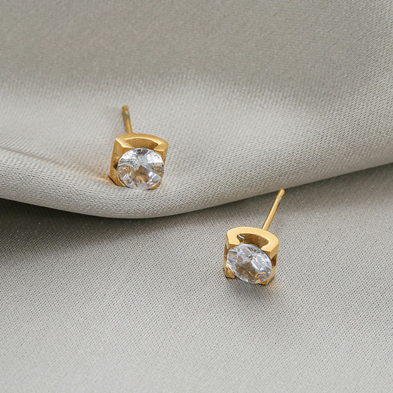 Fashion Letter Flower Titanium Steel Plating Zircon Ear Studs 1 Pair