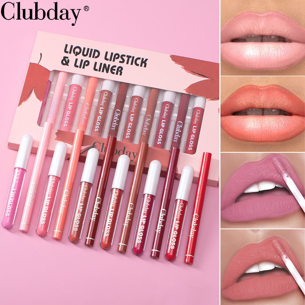 Clubday Long-lasting Velvet Matte Lip Gloss and frosted Outlining Lip Pen 6+6 Set, easy-to-Apply lipstick pen undefined