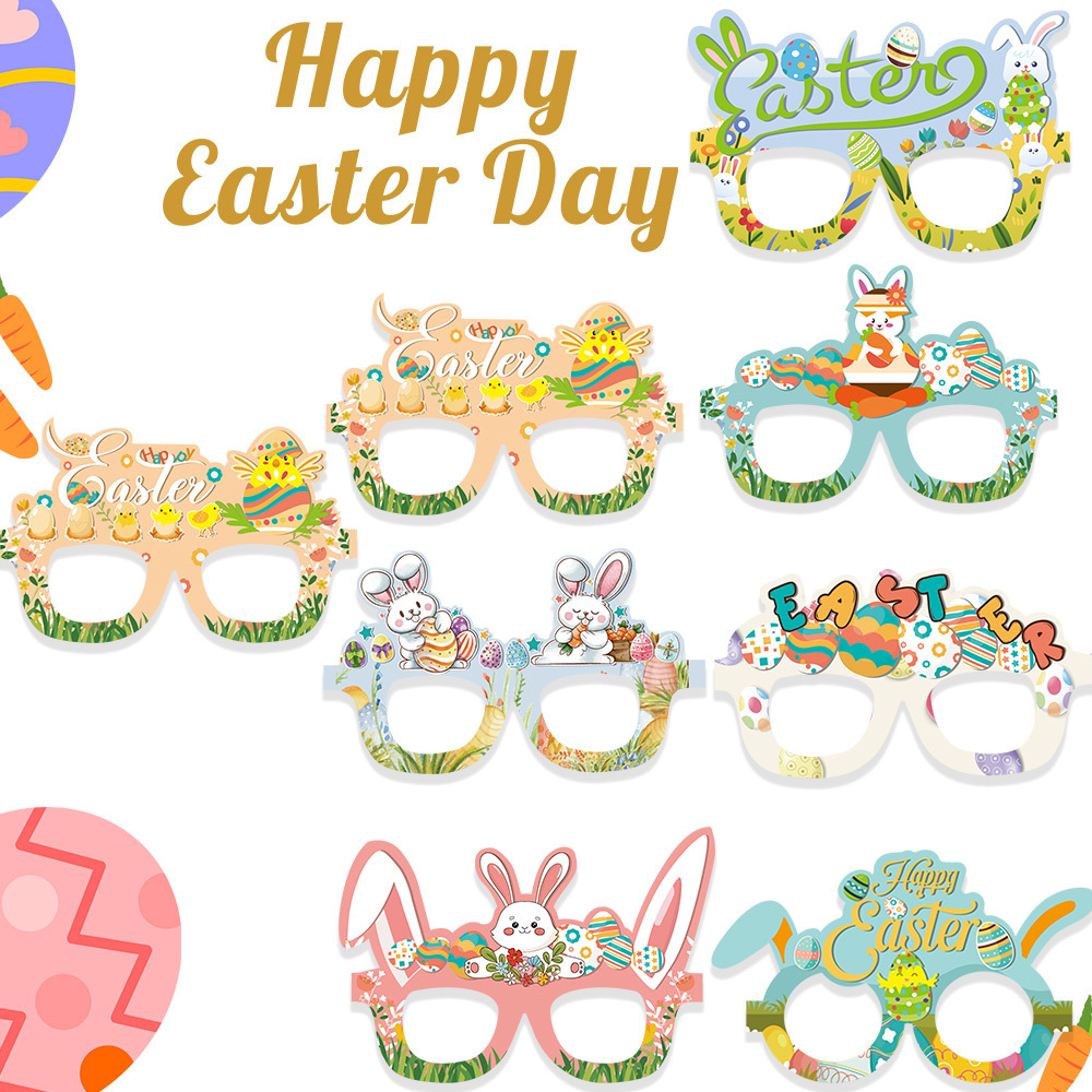 Nuevas gafas de papel transfronterizas de Pascua para niños y adultos festivales vestidos de fiesta decoración de gafas de conejo y zanahoria
