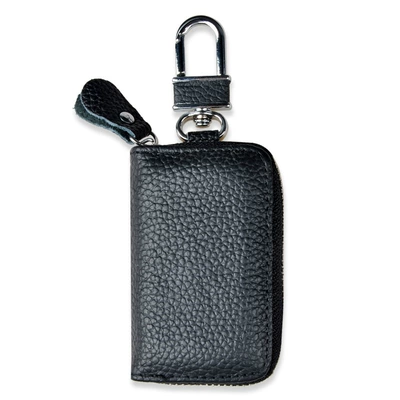 Cross-Border Leather Car Key Case, Hot-Selling Fashionable Leather Car Key Case, Waist-Hanging Genuine Leather Lychee Pattern Key Case (Car key bag) - figure-black