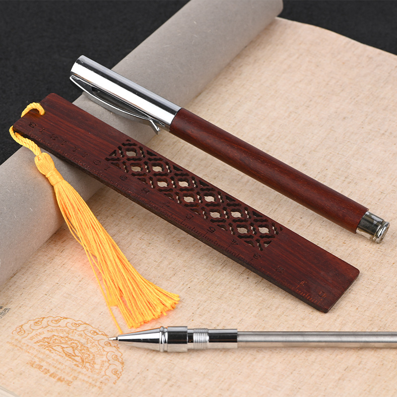 厂家直供现货礼盒装血檀尺子钢笔套装过节送礼礼盒套装量大可批发|ms