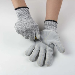 Source Manufacturer Hppe Five-Level Anti-Cut Gloves, Stitched Cowhide, Anti-Puncture, Anti-Slip, Wear-Resistant, Construction Site Work Spot Wholesale