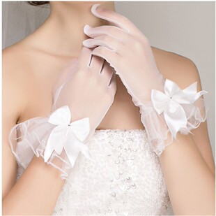 Bridal Gloves Dress Toasting Dress Red Gloves Short Bow Wedding Dress Spring and Summer Xiuhe Dress Accessories Thin