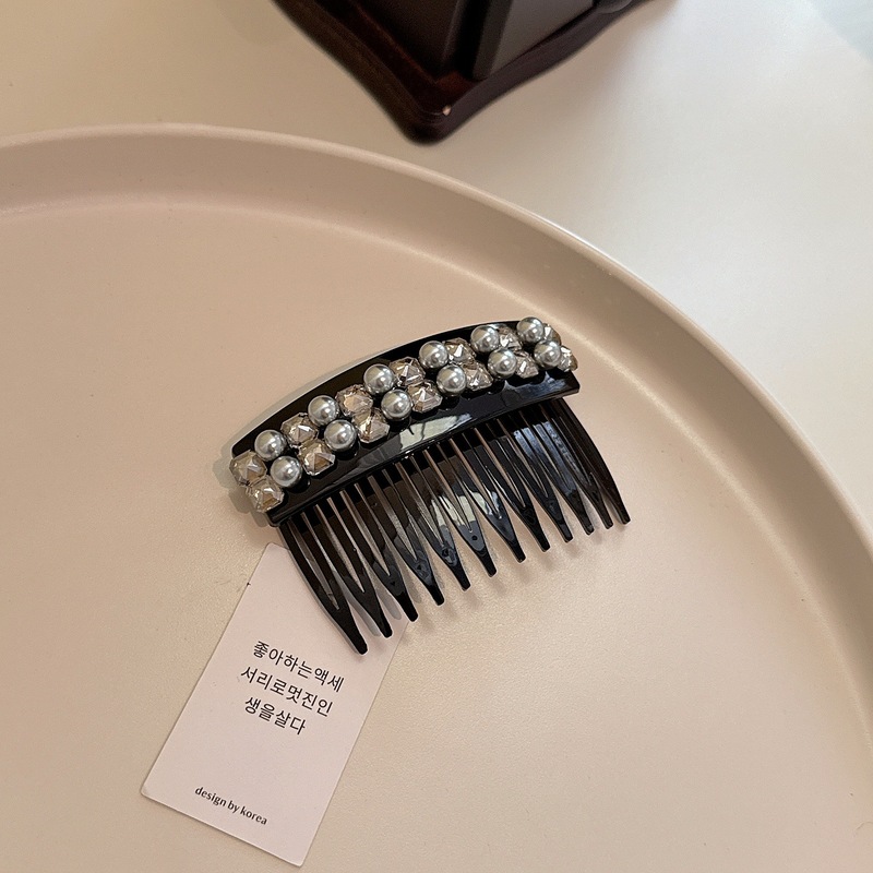 时尚珍珠水钻刘海发梳头饰韩系新款成人后脑勺碎发整理倒插梳夹子|undefined