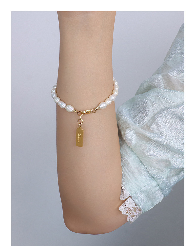 wholesale jewelry retro pearl square brand pendant titanium steel bracelet nihaojewelrypicture5