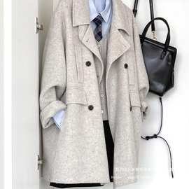 正流行呢子大衣女秋冬新款毛呢外套小个子赫本风感高街遮肉中长款