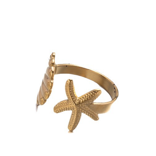 Tena anillo de acero inoxidable europeo y americano diseño de nicho femenino todo fósforo titanio marino estrella de mar de acero conjunto de pulsera de joyería de concha