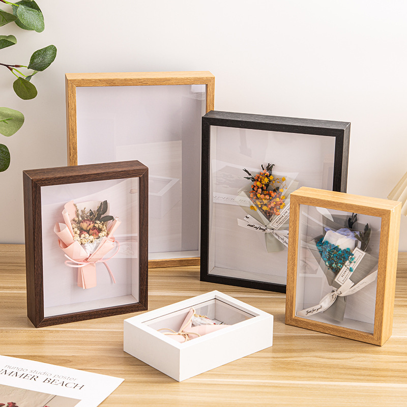 Dried Flower Photo Frame DIY Handmade Stereo Hollow 5cm 8inch 10inch A4 Table Rose Framed Acrylic Picture Frame