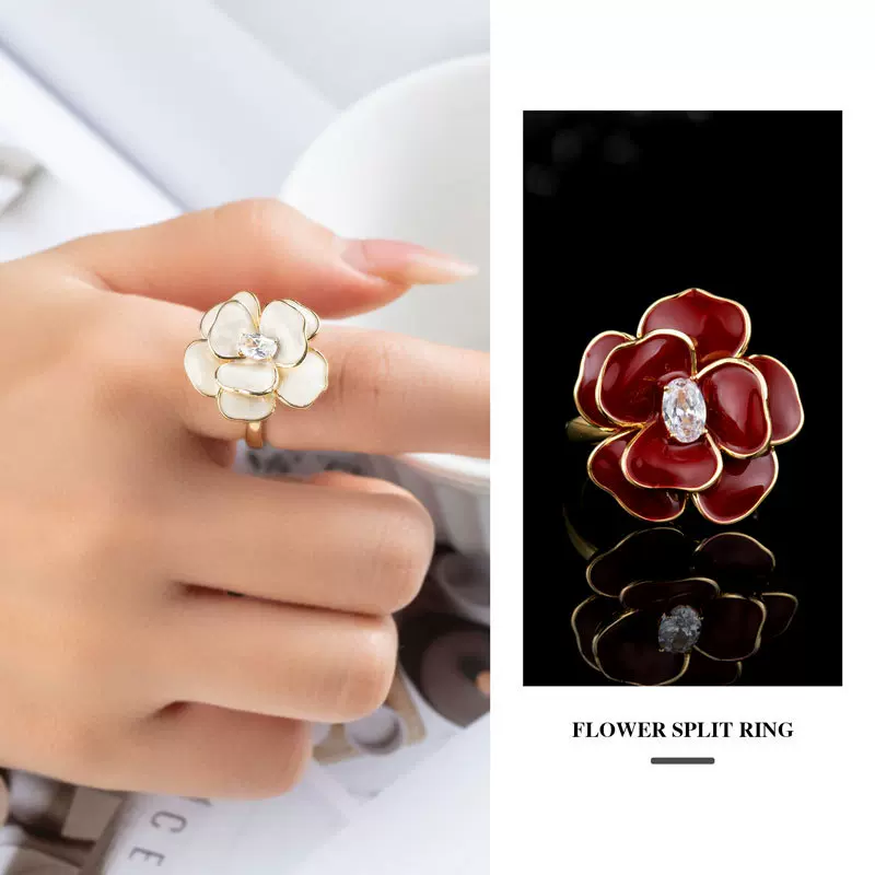 小香风气质浪漫轻奢山CHA花开口戒指 新款小众独特设计花朵食指戒