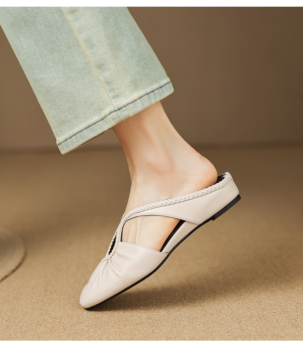 Dép sandal nữ quai chữ V đế bệt mũi tròn phong cách đơn giản — đen chi tiết 20