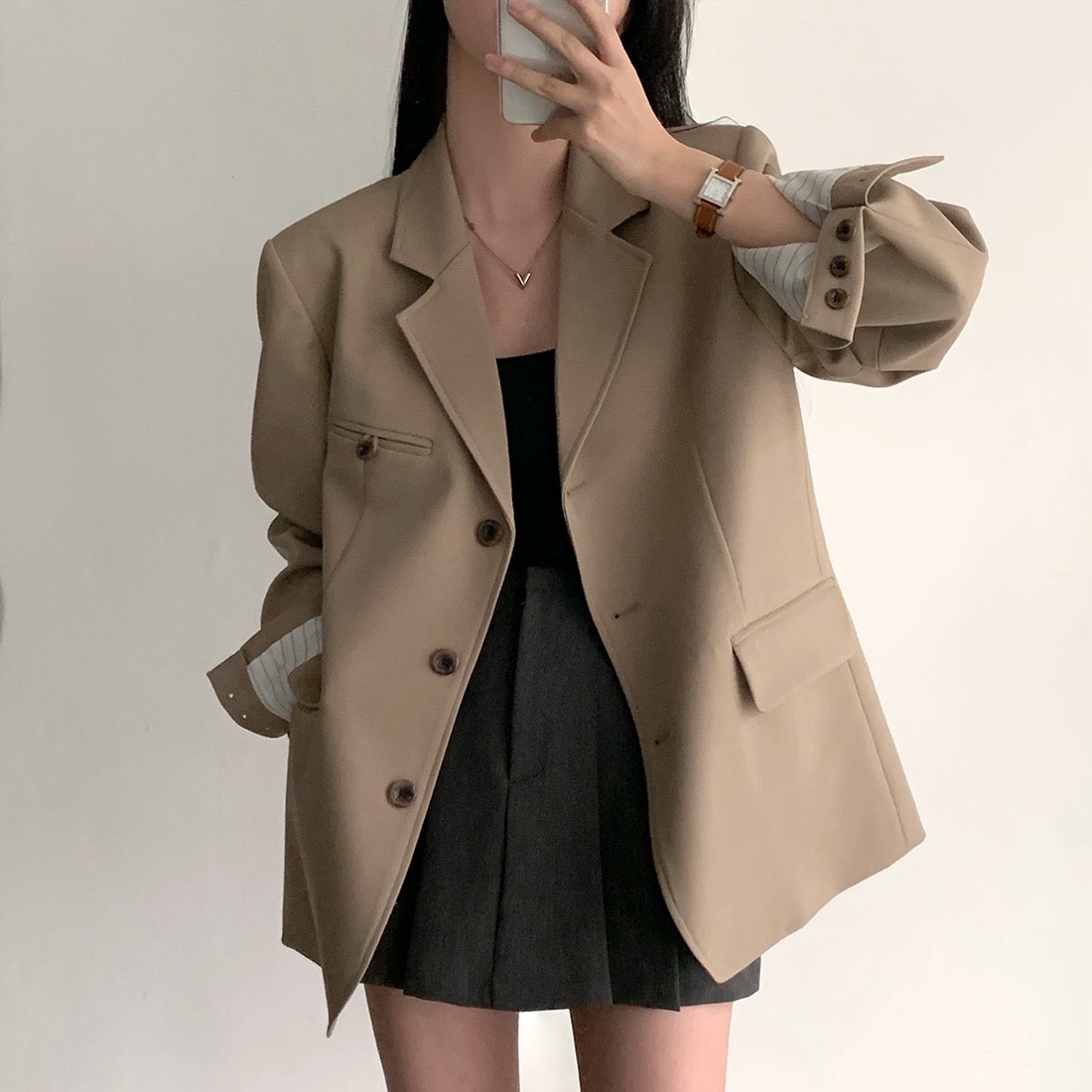 Damen Vintage Blazer Locker Geschnitten Für Frühling Und Alltag_voghion.com