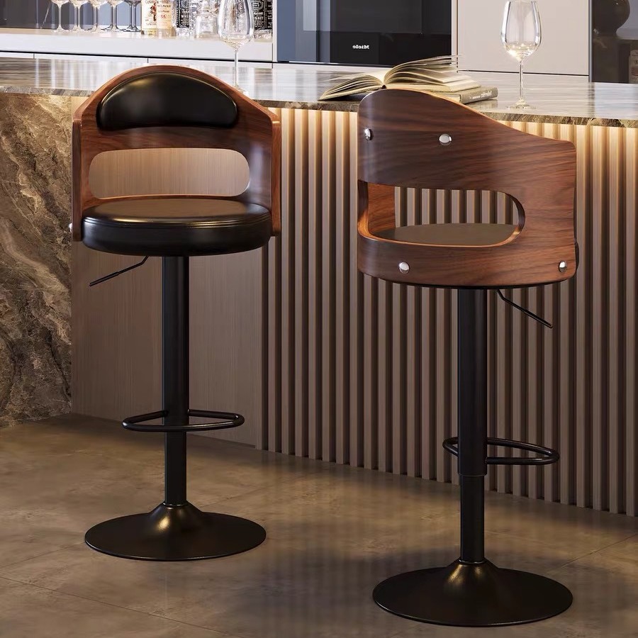 Household retro high chair bar chair swivel lift stool mid-century style kitchen island solid wood bar stool