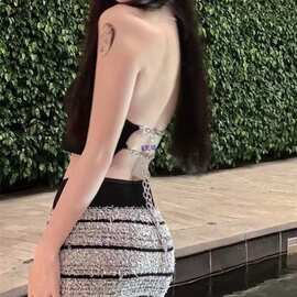 减龄纯欲风辣妹性感高腰包臀半身裙春夏款防掉拼色复古气质针织