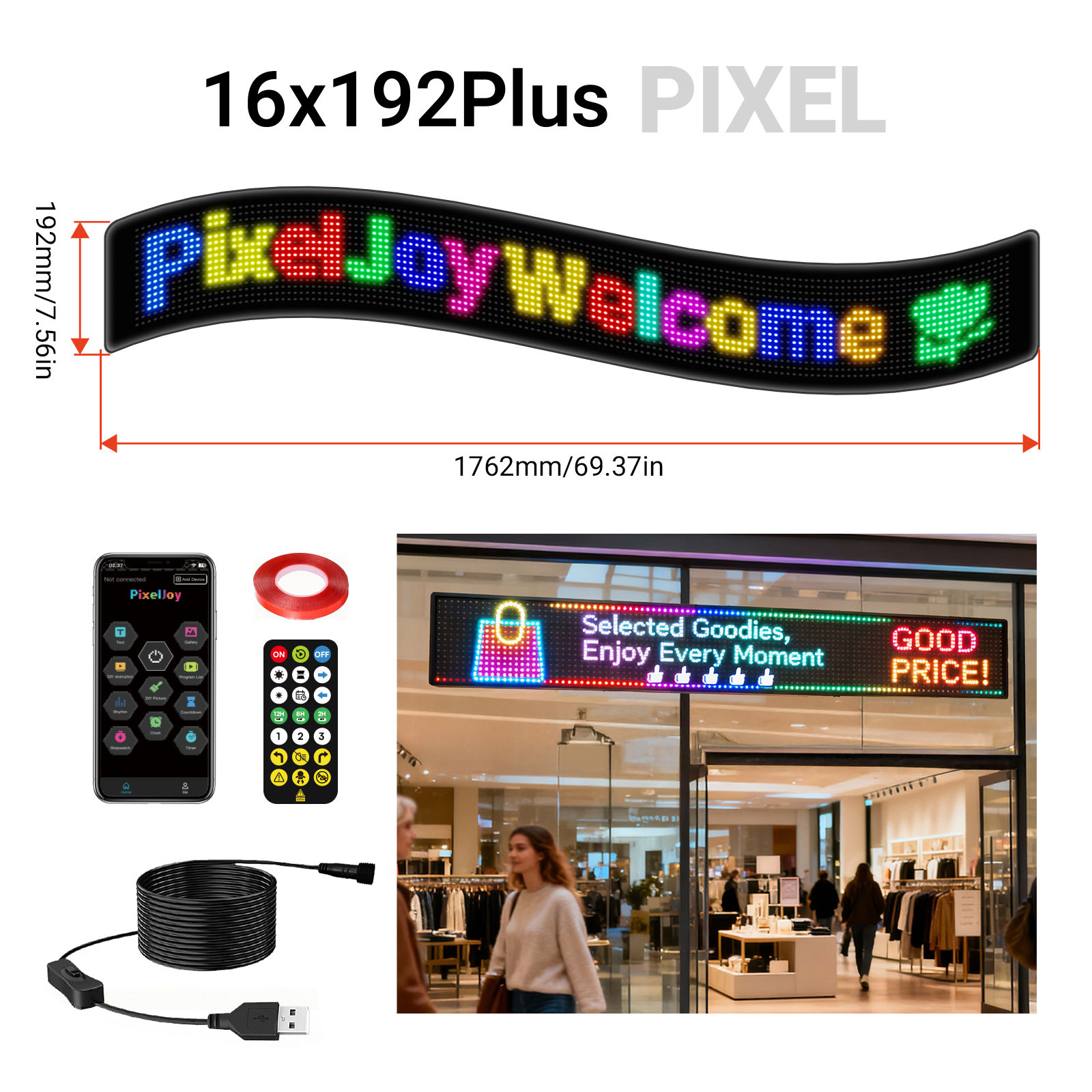 16 * 192 Plus píxeles (tamaño 192 * 1762mm)