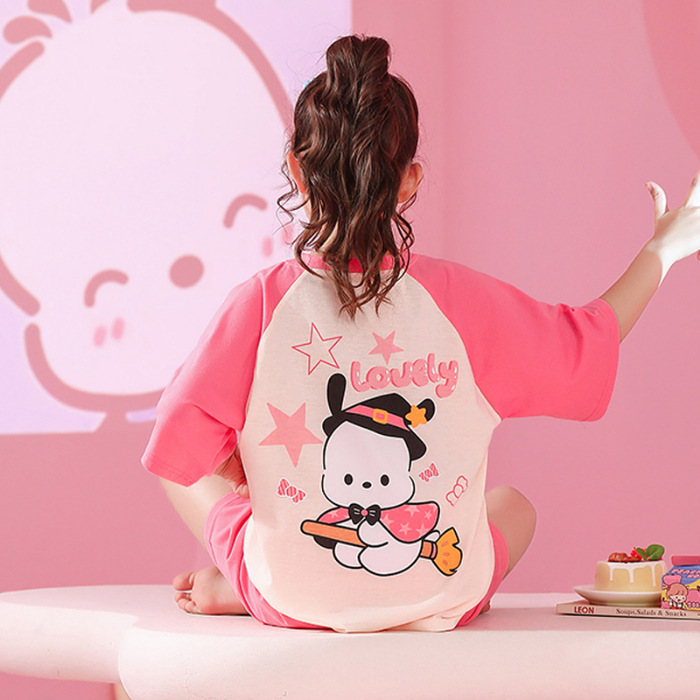 Verano niñas pijamas algodón peinado fino traje de manga corta niños niñas estilo occidental grande lindo homewear