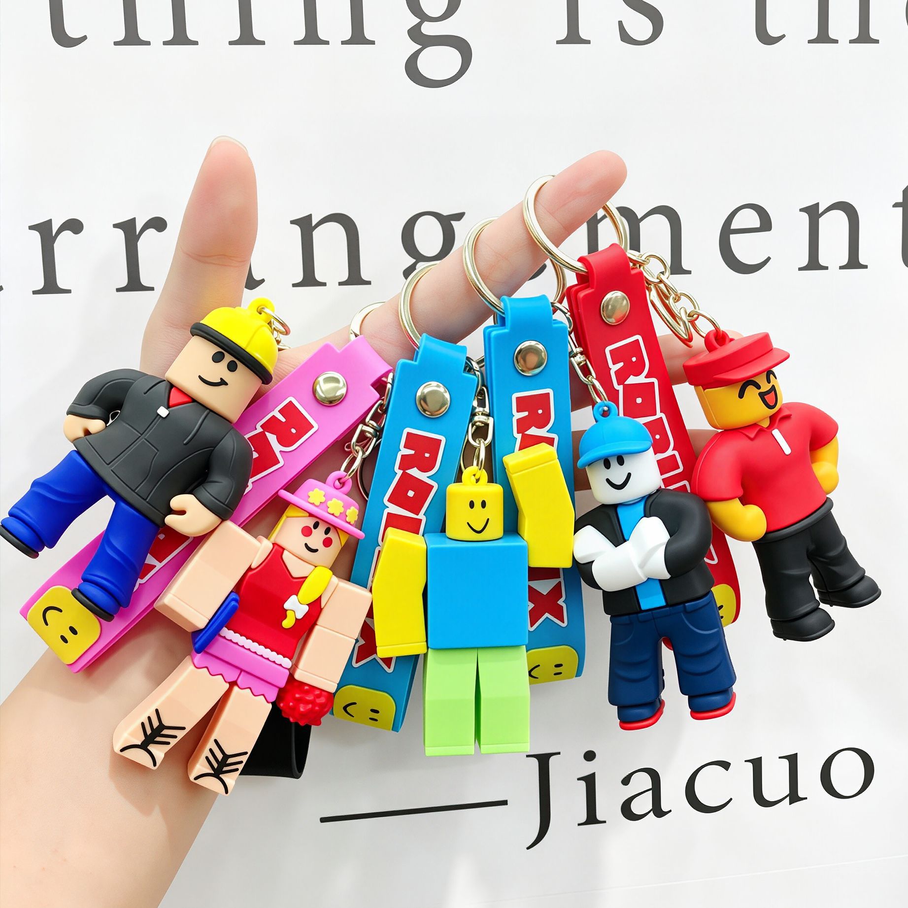 Roblox building block character keychain, PVC soft rubber cartoon game character pendant, cross-border creative keychain