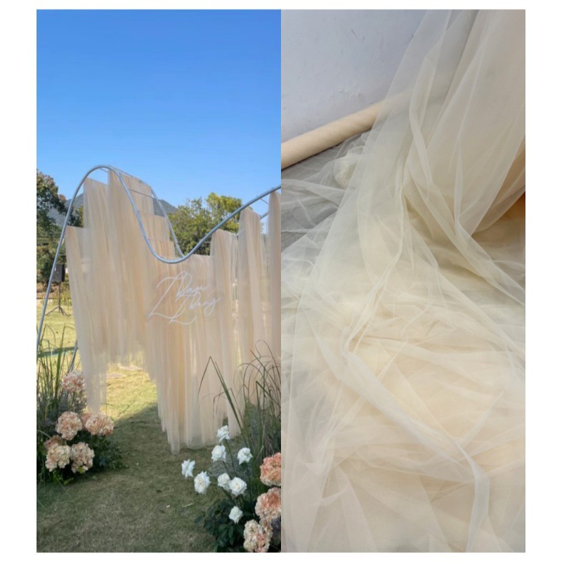 香槟色牛油果雾霾蓝草绿汉服婚庆场景布置纱幔 幼儿园环创网纱