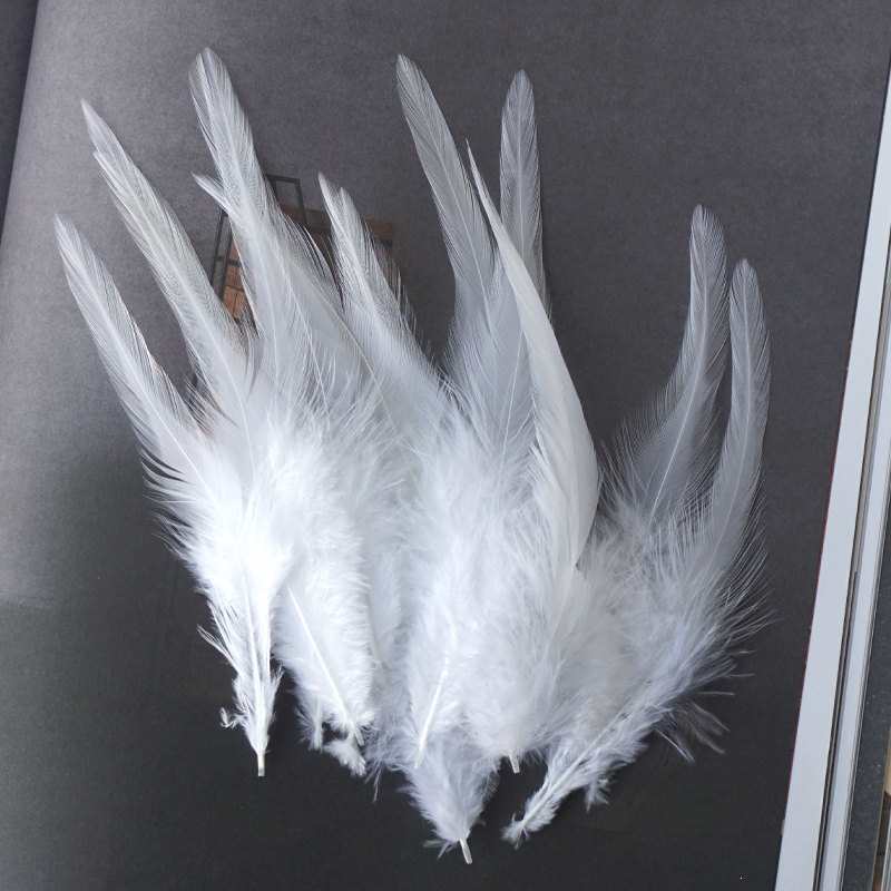 50根羽毛鸡毛白尖服装辅料耳饰头饰diy捕梦网逗猫棒材料10-15cm