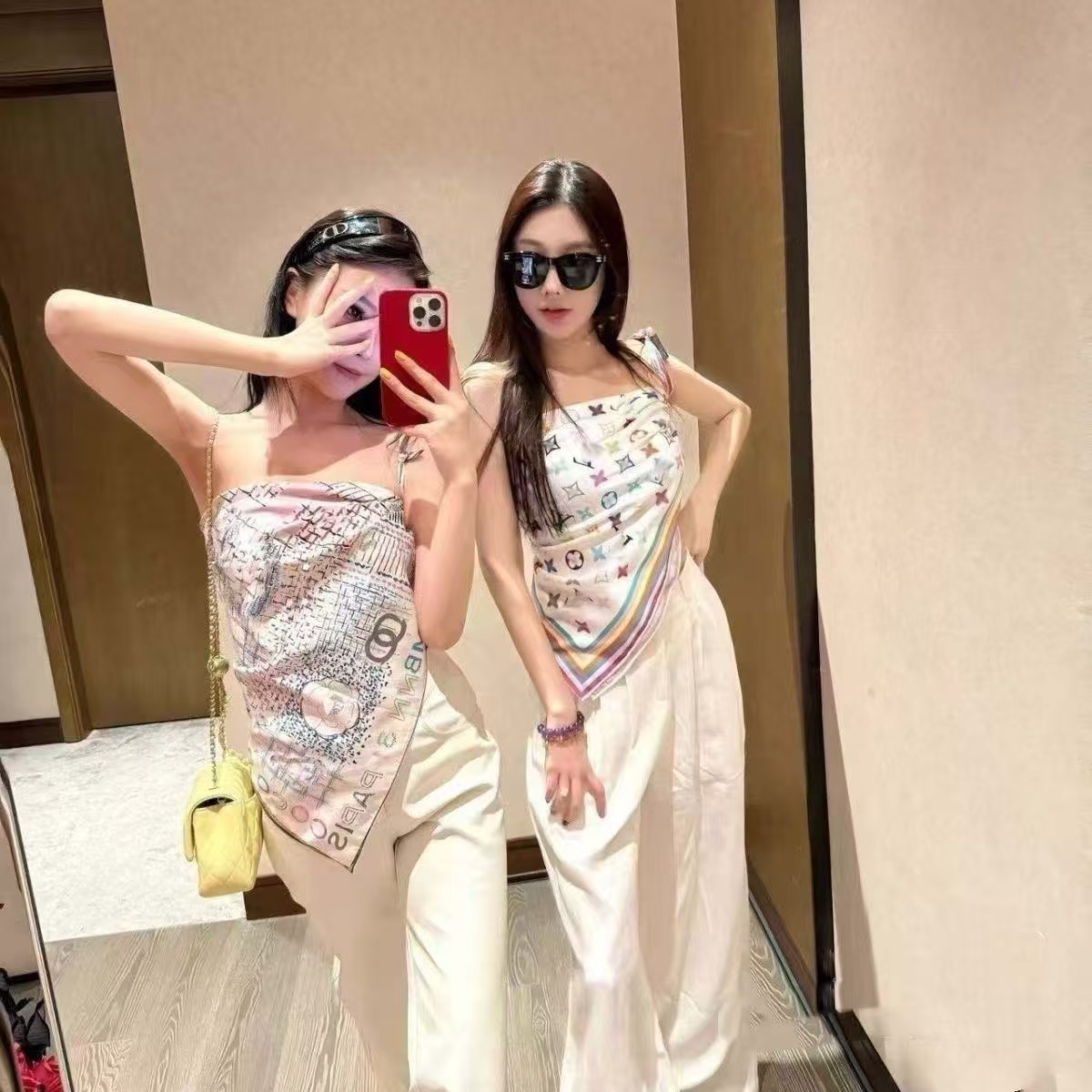 봄 새로운 화이트 빅 브랜드 패션 올 매치 90 모방 실크 질감 여성 장식 양산 Ins 스타일 인쇄 실크 스카프